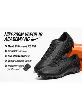 Nike Zoom Vapor 16 Academy AG Cleats Black Size 6 / Women’s 7.5 NIB